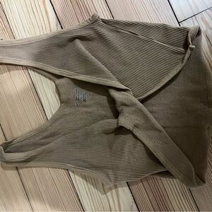 Ribbed Knit Tan Crop Top